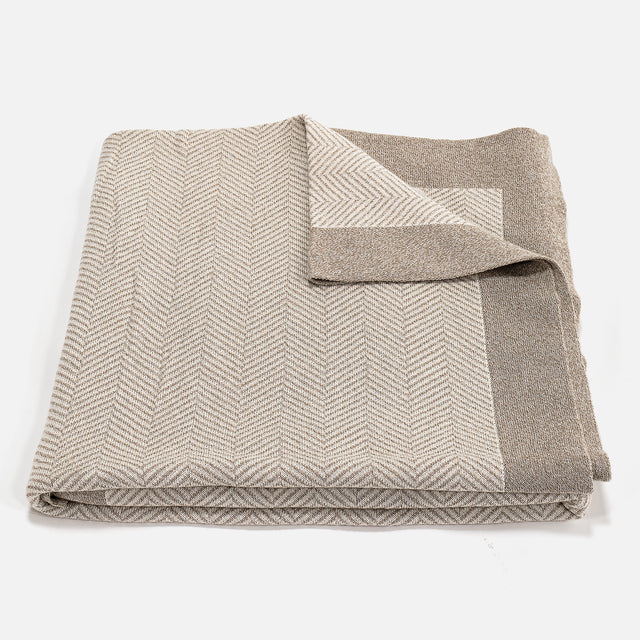 Plaid / Tæppe - Strikket Sildebensmønster Sten 02