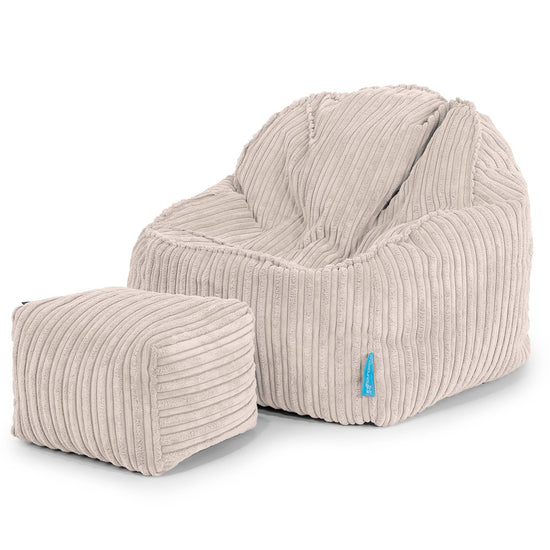 Sloucher Sækkestol Børn 2-6 år - Klassisk Jernbanefløjl Elfenben 03