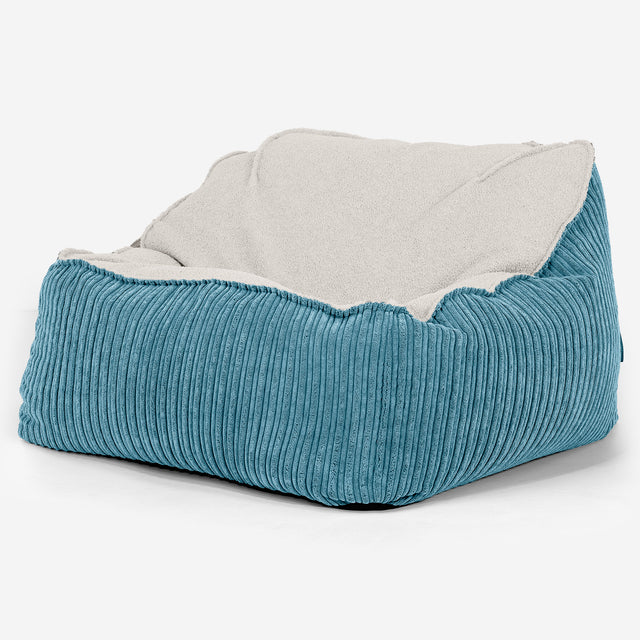 Sloucher Sækkestol - Boucle & Jernbanefløjl Turkis Blå 01