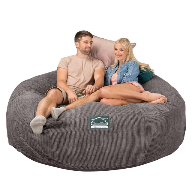 LOUNGE PUG, CloudSac 3000 XXL, Stor Dobbelt Sækkestol Sofa med Memory Skum, Pom Pom Kul Grå