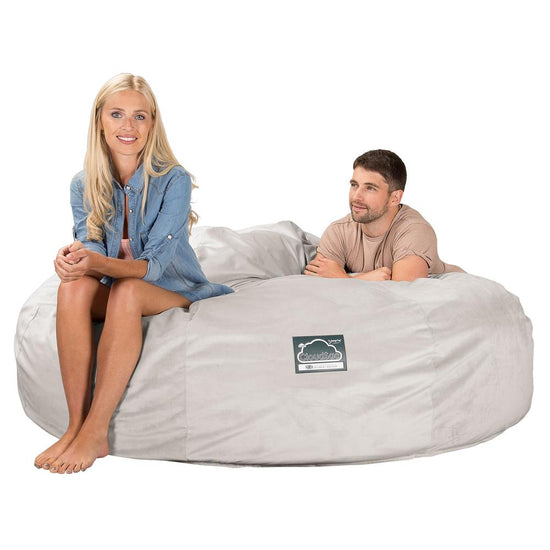 LOUNGE PUG, CloudSac 3000 XXL, Stor Dobbelt Sækkestol Sofa med Memory Skum, Fløjl Sølv