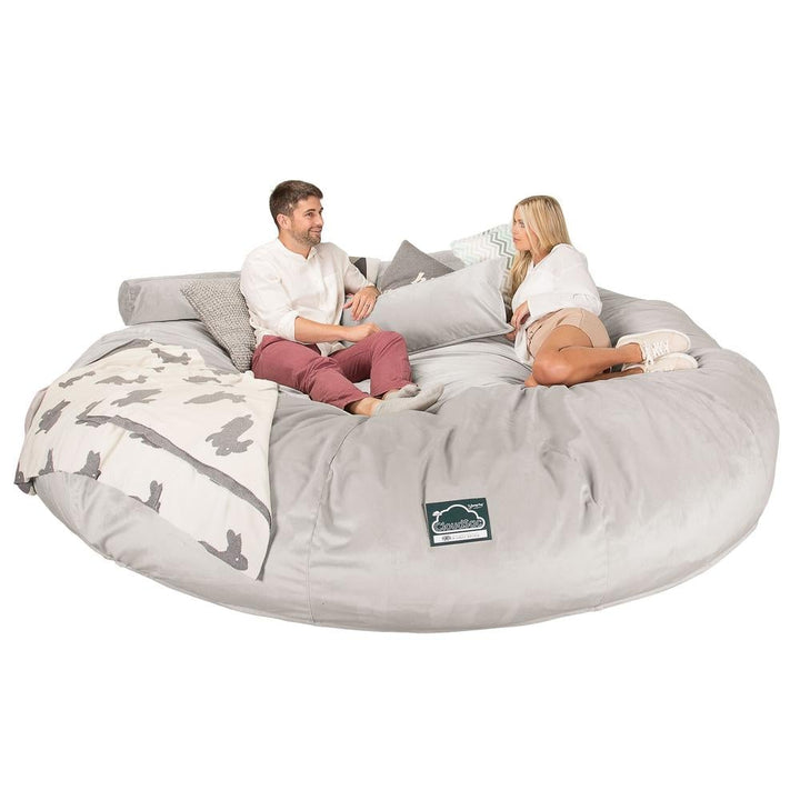 LOUNGE PUG, CloudSac 5000 XXXXXL, Titanic Sækkestol Sofa med Memory Skum, Fløjl Sølv