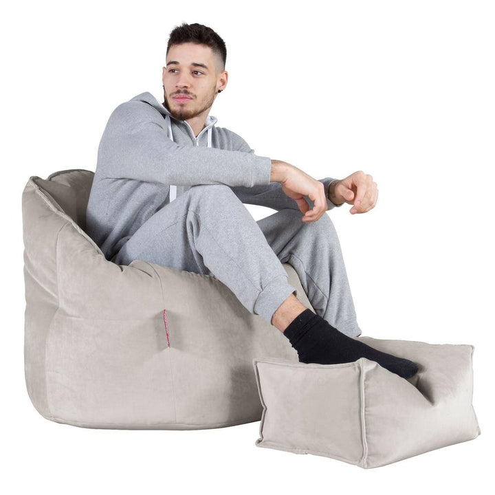 LOUNGE PUG®, Sækkestol 'Knus' - Fløjl Sølv