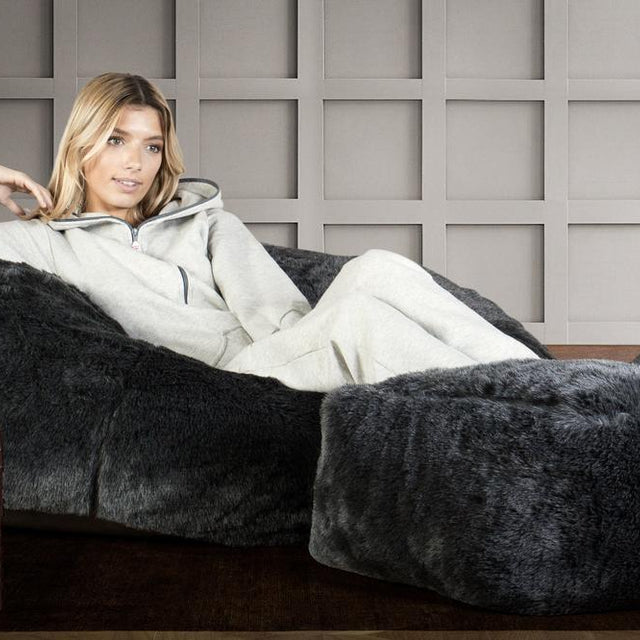 LOUNGE PUG®, Klassisk Sækkestol Sofa - Falsk Pels Sort