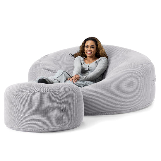 LOUNGE PUG®, Kæmpe Sækkestol Sofa XXL 'Mega Mammut', Ellos Strikket Grå