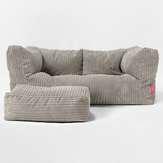 Albert Kæmpe Sækkestol til børn 2 sæder 3-14 år - Klassisk Jernbanefløjl Mink 02