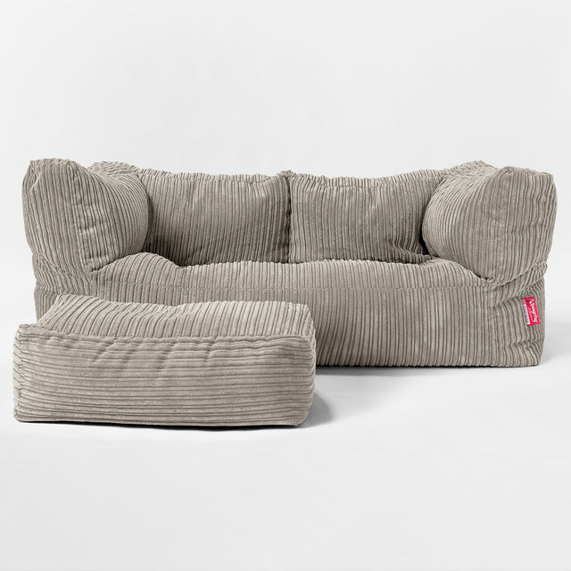 Albert Kæmpe Sækkestol til børn 2 sæder 3-14 år - Klassisk Jernbanefløjl Mink 02