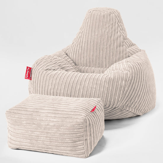 Dråbeformet Sækkestol - Klassisk Jernbanefløjl Elfenben 02