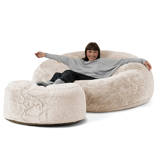 Kæmpe Sækkestol Sofa XXL 'Mega Mammut' - Imiteret Kaninpels Gyldenbrun 02