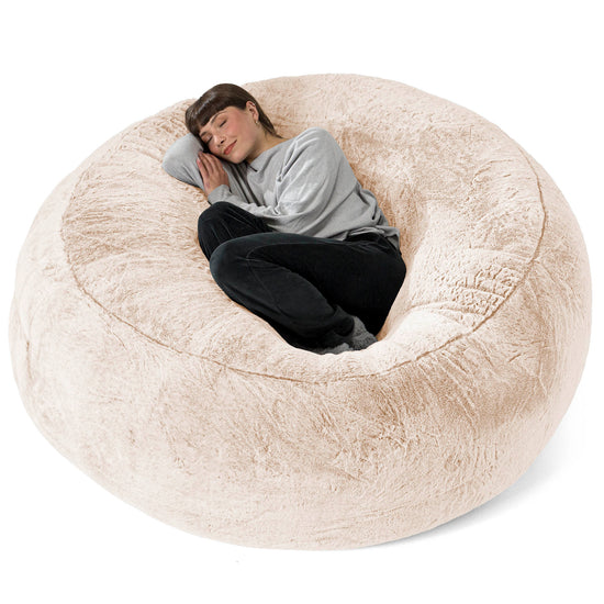 Kæmpe Sækkestol Sofa XXL 'Mega Mammut' - Imiteret Kaninpels Hvid 01