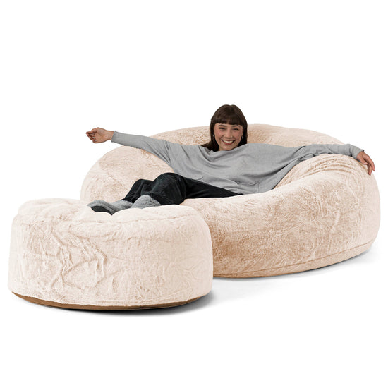 Kæmpe Sækkestol Sofa XXL 'Mega Mammut' - Imiteret Kaninpels Hvid 02