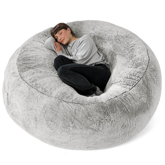 Kæmpe Sækkestol Sofa XXL 'Mega Mammut' - Imiteret Kaninpels Lysegrå 01