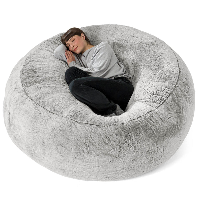 Kæmpe Sækkestol Sofa XXL 'Mega Mammut' - Imiteret Kaninpels Lysegrå 01