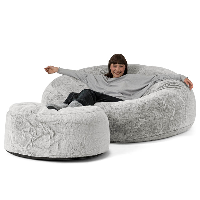 Kæmpe Sækkestol Sofa XXL 'Mega Mammut' - Imiteret Kaninpels Lysegrå 02