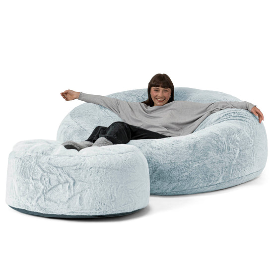 Kæmpe Sækkestol Sofa XXL 'Mega Mammut' - Imiteret Kaninpels Støvet Blå 02