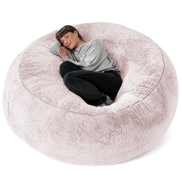 Kæmpe Sækkestol Sofa XXL 'Mega Mammut' - Imiteret Kaninpels Støvet Lyserød 01