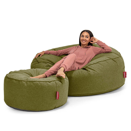 Kæmpe Sækkestol Sofa XXL 'Mega Mammut' - Interalli-uld Limegrøn 02