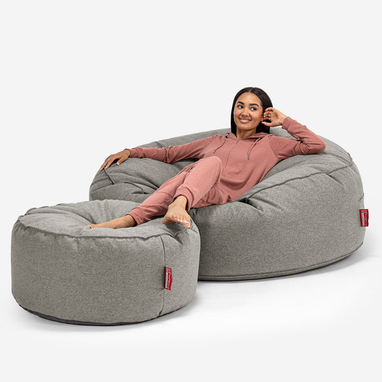 Kæmpe Sækkestol Sofa XXL 'Mega Mammut' - Interalli-uld Sølv 02