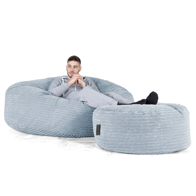 Kæmpe Sækkestol Sofa XXL 'Mega Mammut' - Klassisk Jernbanefløjl Baby Blå 02