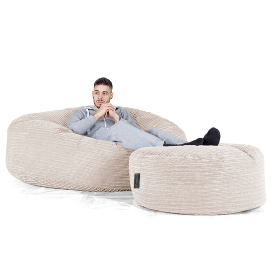 Kæmpe Sækkestol Sofa XXL 'Mega Mammut' - Klassisk Jernbanefløjl Elfenben 02