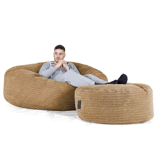 Kæmpe Sækkestol Sofa XXL 'Mega Mammut' - Klassisk Jernbanefløjl Sand 02