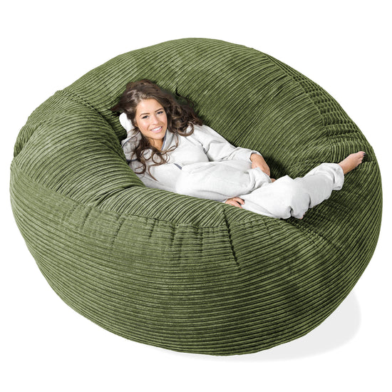 Kæmpe Sækkestol Sofa XXL 'Mega Mammut' - Klassisk Jernbanefløjl Skovgrøn 01