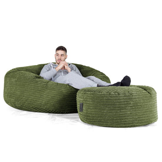 Kæmpe Sækkestol Sofa XXL 'Mega Mammut' - Klassisk Jernbanefløjl Skovgrøn 02