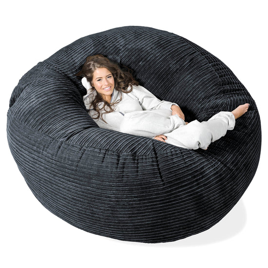 Kæmpe Sækkestol Sofa XXL 'Mega Mammut' - Klassisk Jernbanefløjl Sort 01