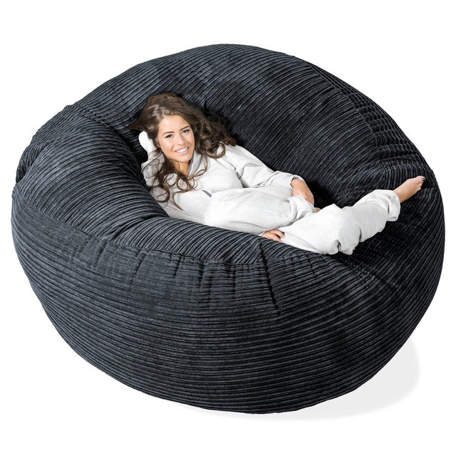 Kæmpe Sækkestol Sofa XXL 'Mega Mammut' - Klassisk Jernbanefløjl Sort 01
