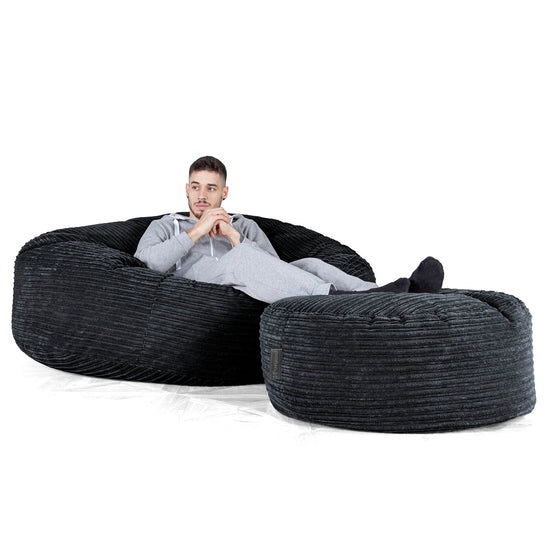 Kæmpe Sækkestol Sofa XXL 'Mega Mammut' - Klassisk Jernbanefløjl Sort 02