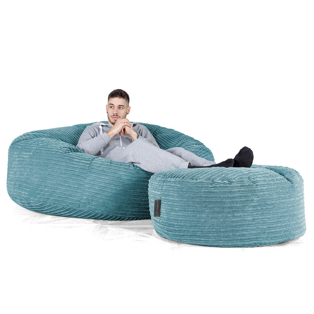 Kæmpe Sækkestol Sofa XXL 'Mega Mammut' - Klassisk Jernbanefløjl Turkis Blå 02