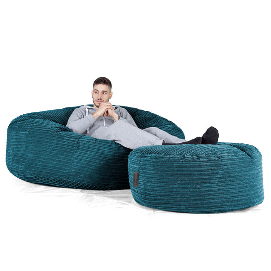 Kæmpe Sækkestol Sofa XXL 'Mega Mammut' - Klassisk Jernbanefløjl Turkis 02