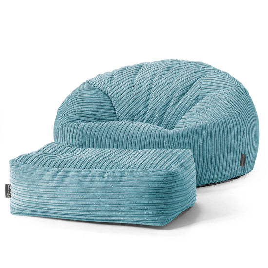 Klassisk Sækkestol Sofa - Klassisk Jernbanefløjl Turkis Blå 02