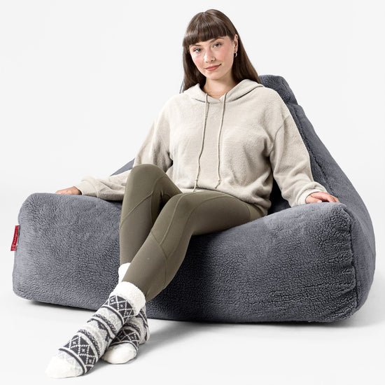 Lounge Sækkestol - Korthåret Imiteret Pels Mørkegrå 02