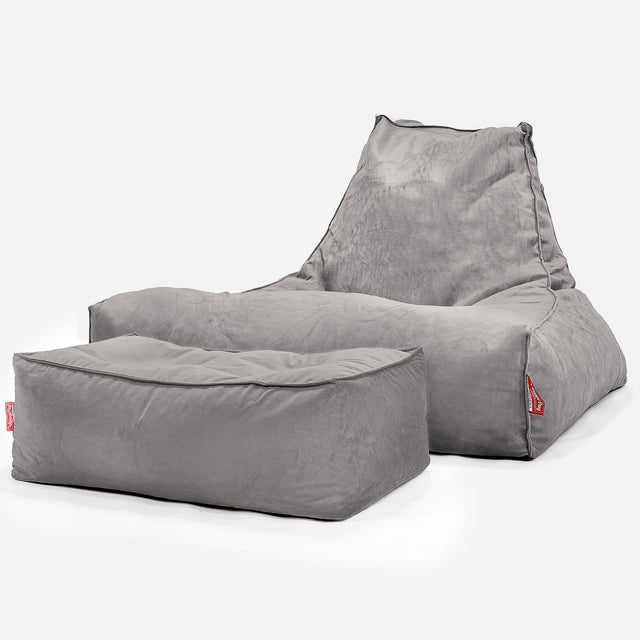 Lounge Sækkestol Sofa XXL - Fløjl Sølv 02