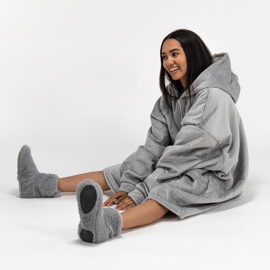 Oversized Hoodie-tæppe som Sweatshirt med Lynlås til Voksne - Minky Grå 04