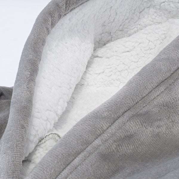 Oversized Zip Up Hoodie-tæppe som Sweatshirt til Herrer eller Damer - Minky Grå Fabric Close-up Image