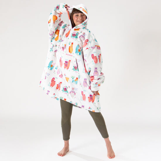 Oversized Hoodie-tæppe som Sweatshirt til Voksne - Minky Llama 01