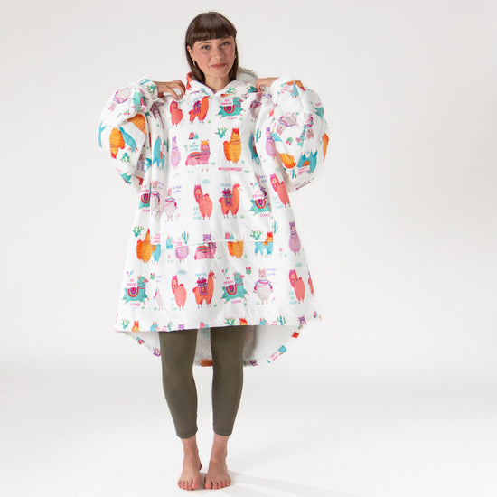 Oversized Hoodie-tæppe som Sweatshirt til Voksne - Minky Llama 02