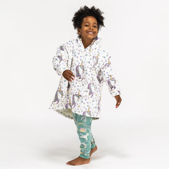 Oversized Hoodie-tæppe som Sweatshirt til Børn - Minky Enhjørning 02