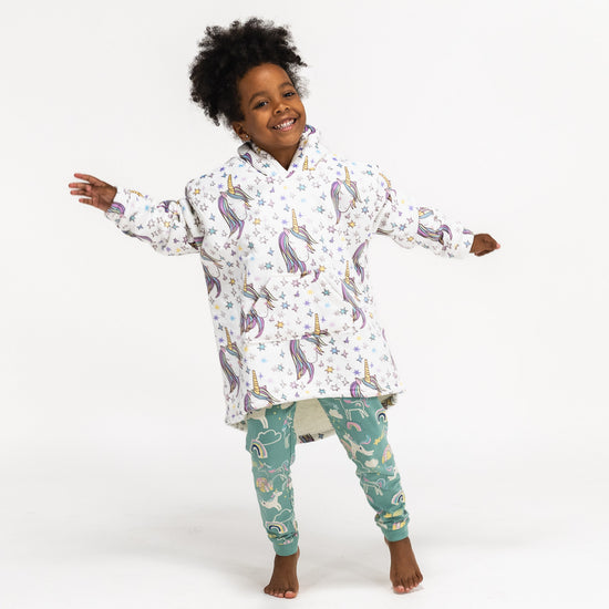 Oversized Hoodie-tæppe som Sweatshirt til Børn - Minky Enhjørning 03