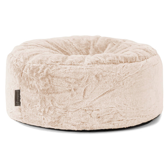Rund Puf - Imiteret Kaninpels Hvid 01