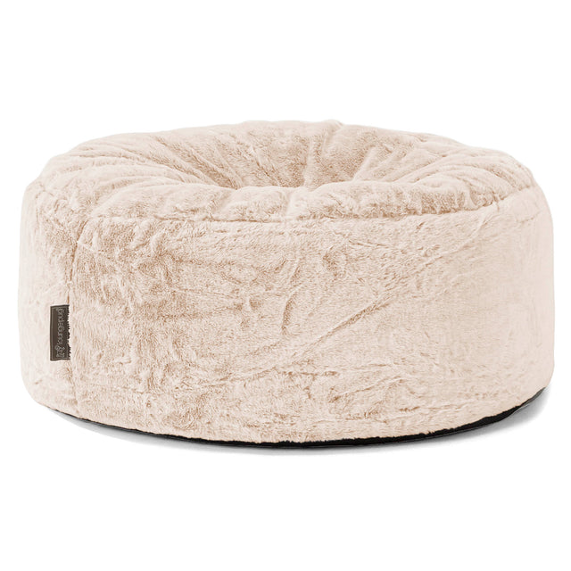 Rund Puf - Imiteret Kaninpels Hvid 01