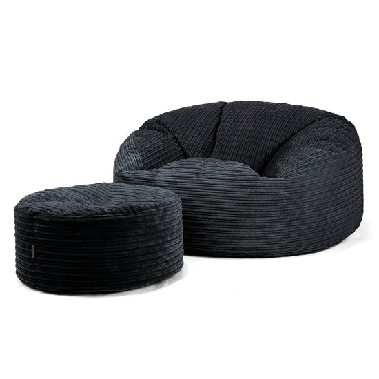 Sækkestol Sofa 'Mammut' - Klassisk Jernbanefløjl Sort 04