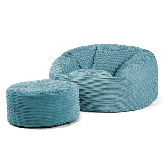 Sækkestol Sofa 'Mammut' - Klassisk Jernbanefløjl Turkis Blå 04