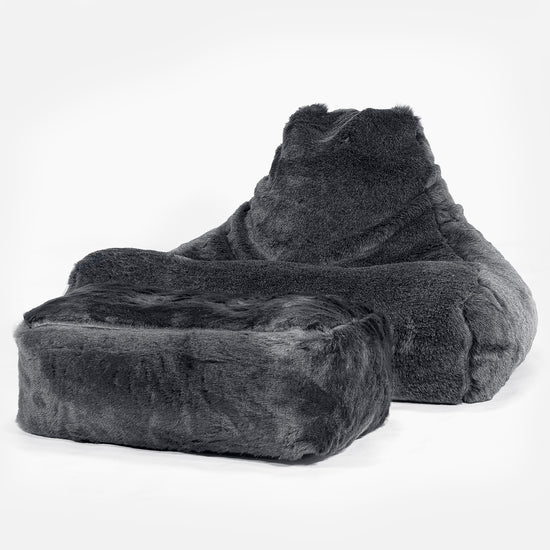 Lounge Sækkestol - Falsk Pels Sort 02