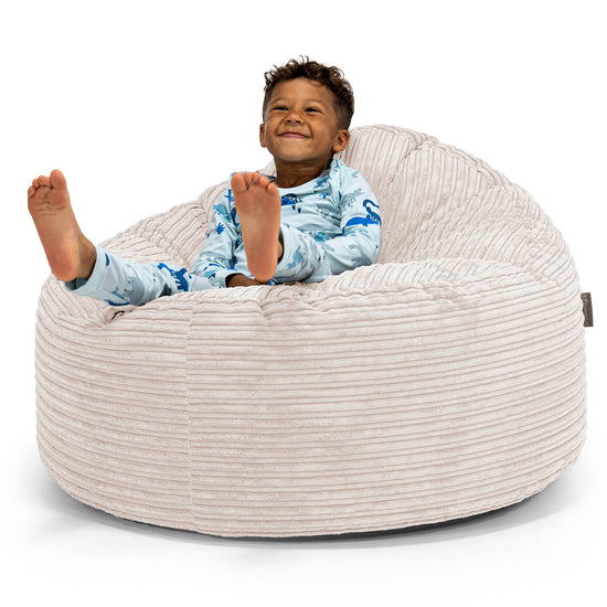 Snuggle Kæmpe Sækkestol til Børn 3-8 år - Klassisk Jernbanefløjl Elfenben 01