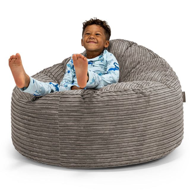 Snuggle Kæmpe Sækkestol til Børn 3-8 år - Klassisk Jernbanefløjl Grafit Grå 01