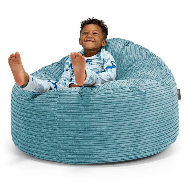 Snuggle Kæmpe Sækkestol til Børn 3-8 år - Klassisk Jernbanefløjl Turkis Blå 01