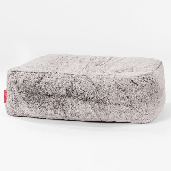 Stor Fodskammel - Imiteret Kaninpels Lysegrå 01